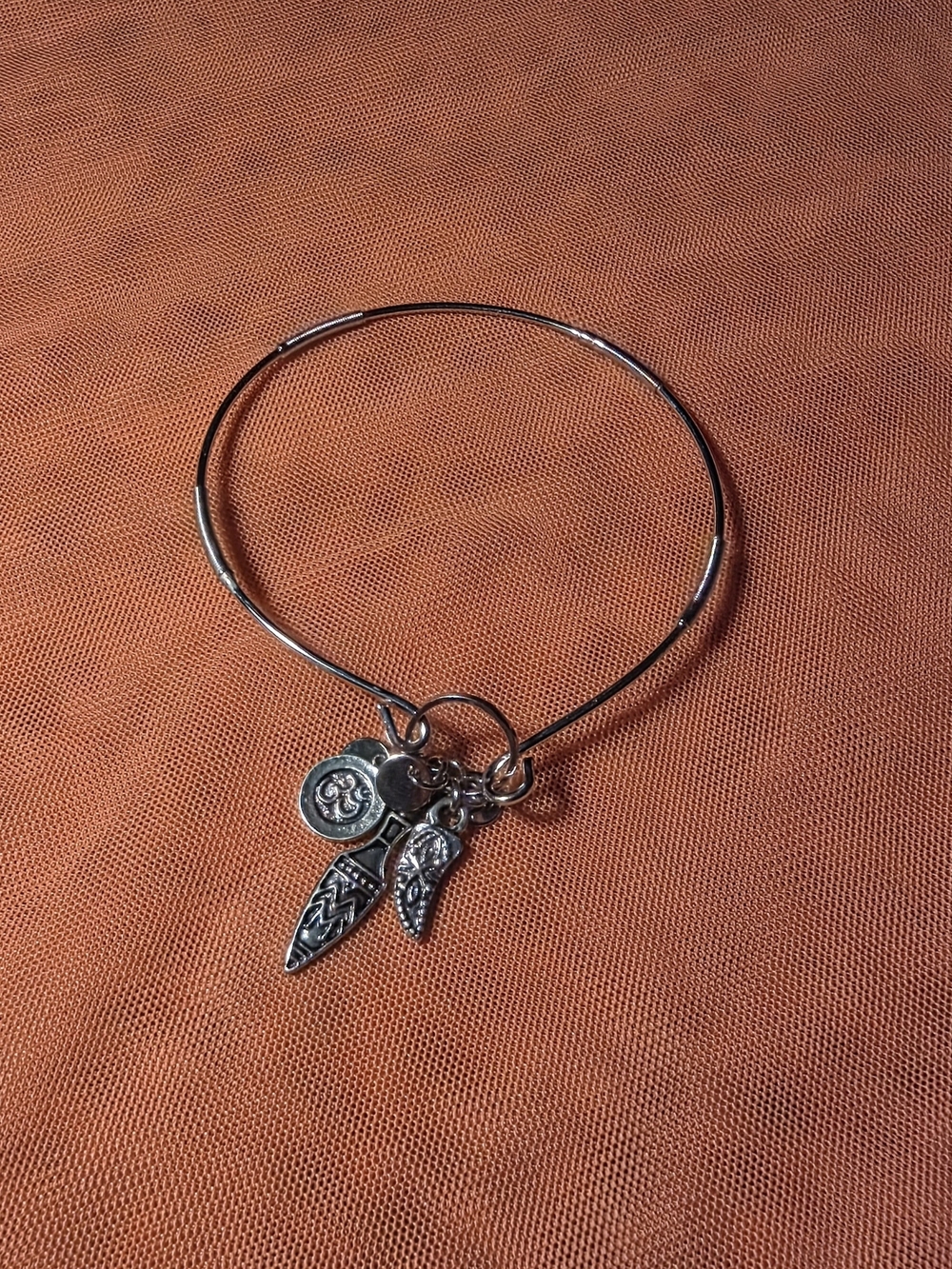 Silver-Tone Zen Feather Charm Bangle Bracelet - Women's Jewelry